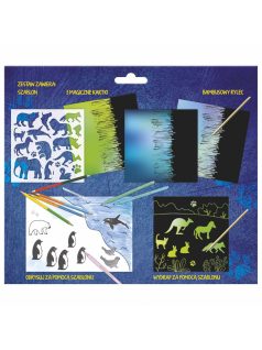 Képkarcoló szett, 3 lapos, állatos, Kidea