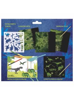 Képkarcoló szett, 3 lapos, dinoszauruszos, Kidea