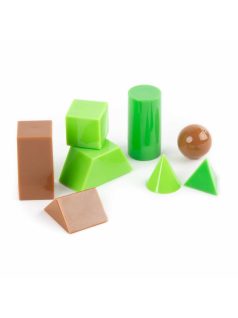   3D geometriai formák tanuláshoz, játékhoz, 8 db-os, barna és zöld, Kidea