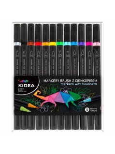   Kétvégű filctoll készlet (ecsetfilc és tűfilc), 12 db-os, Kidea