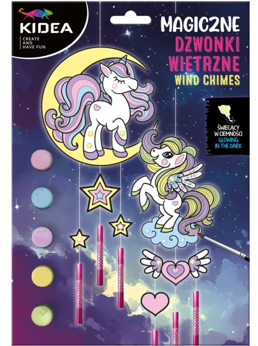 Szélcsengő készítő szett, foszforeszkáló, unikornisos, Kidea