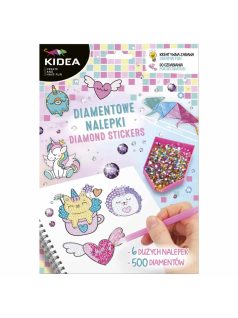   Gyémántfestés szett, 6 db matrica, 500 csillogó kövecske, Kidea, lányos, unikornisos