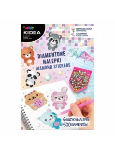   Gyémántfestés szett, 6 db matrica, 500 csillogó kövecske, Kidea, vidám állatok
