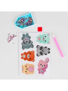   Gyémántfestés szett, 6 db matrica, 500 csillogó kövecske, Kidea, vidám állatok