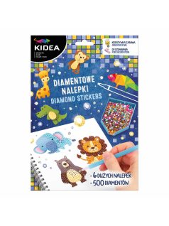   Gyémántfestés szett, 6 db matrica, 500 csillogó kövecske, Kidea, állatkerti állatok