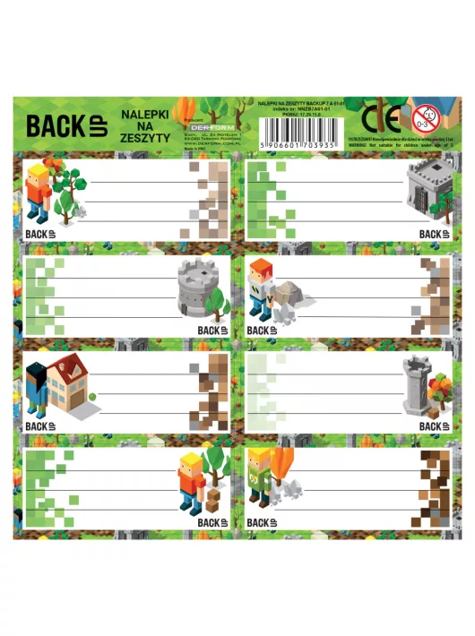 Minecraft mintás füzetcímke 8 db/ív, BackUp, A61, 2023