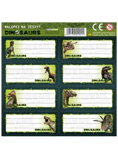 Dinoszaurusz füzetcímke 8 db/ív, többféle