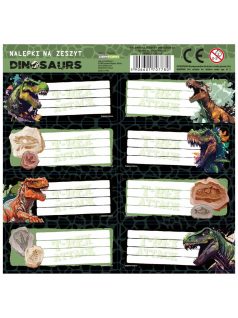   Dinoszaurusz füzetcímke 8 db/ív, dínók és kövek, többféle (NNZDN20)