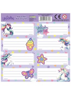 Unikornis füzetcímke 8 db/ív, többféle (NNZJR16)