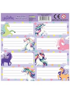 Unikornis füzetcímke 8 db/ív, többféle (NNZJR16)