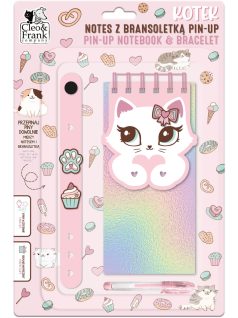 PIN-UP jegyzetfüzet kartkötővel, zseléstollal, 3 díszítő formával, 8,5x17,5 cm, cicás, Kidea
