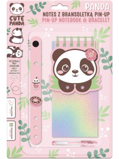 PIN-UP jegyzetfüzet kartkötővel, zseléstollal, 3 díszítő formával, 8,5x17,5 cm, pandás, Kidea