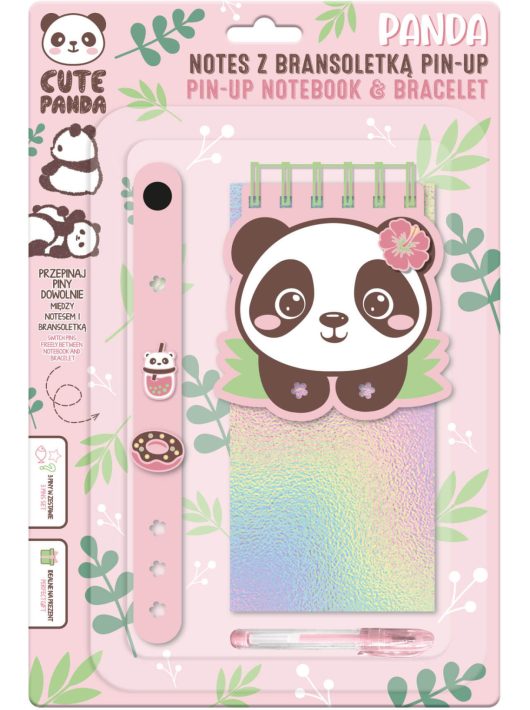 PIN-UP jegyzetfüzet kartkötővel, zseléstollal, 3 díszítő formával, 8,5x17,5 cm, pandás, Kidea