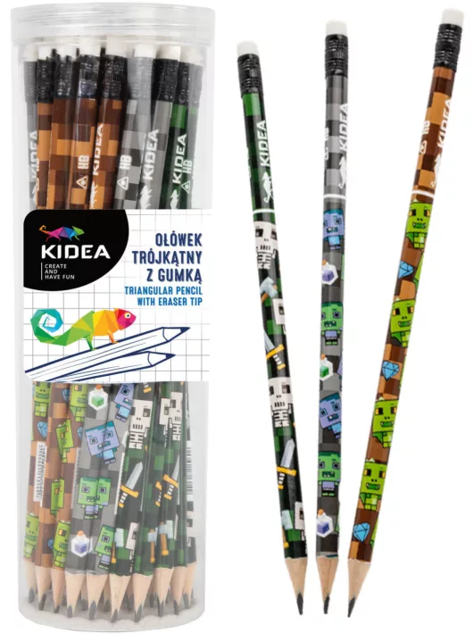 Minecraft mintás grafitceruza radírral, HB, háromszög test, 1 db, Kidea (OTGUNCKA)