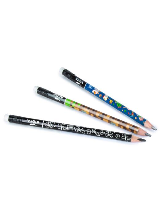 Gamer mintás grafitceruza radírral, HB, háromszög test, jumbo, 3 féle, Kidea