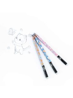   Állatmintás grafitceruza radírral, HB, háromszög test, jumbo, 3 féle, Kidea