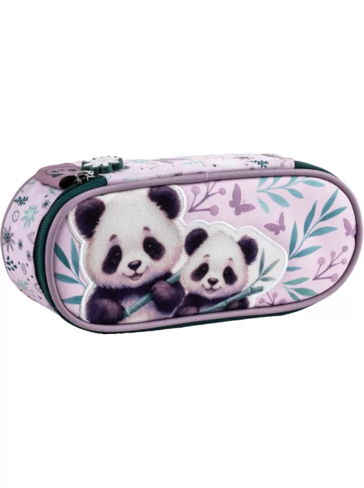 Pandás tolltartó, beledobálós, ovális, PA11, két panda
