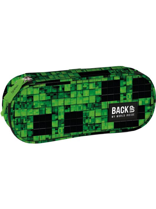 Minecraft mintás tolltartó, beledobálós, ovális, BackUp, 2025, A64, zöld-fekete