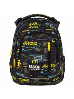   Fiús hátizsák, iskolatáska, 3 rekeszes, 39x27x20cm, BackUp, 2025, R50, fekete-sárga, Cyber Attack