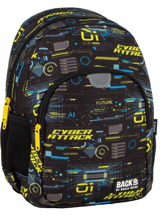 Fiús hátizsák, 2 rekeszes, 34x26x14cm, BackUp, 2025, T50, fekete-sárga, Cyber Attack