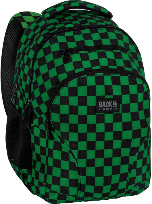 Minecraft mintás hátizsák, 3 rekeszes, 45x32x23cm, BackUp, 2026, W73, zöld-fekete kockás