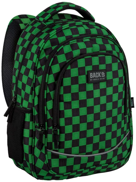 Minecraft mintás hátizsák, 3 rekeszes, 42x30x20cm, BackUp, 2026, X73, zöld-fekete kockás