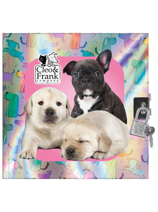 Cleo and Frank napló kulccsal, 16x16cm, CF24, kutyák, francia bulldog és labrador
