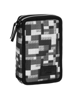   Lego mintás tolltartó, 2 emeletes, töltött, DF38, szürke