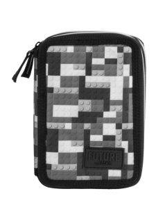   Lego mintás tolltartó, 2 emeletes, töltött, DF38, szürke