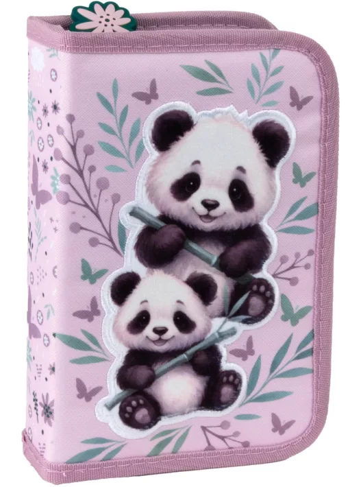 Pandás tolltartó, klapnis, töltött, PA11, két panda