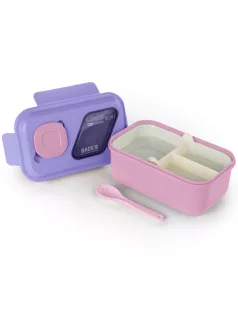   Lila-rózsaszín uzsonnás doboz, rekeszes, evőeszközökkel, 1,5l, BackUp