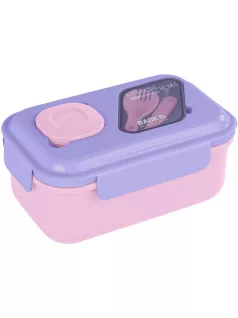   Lila-rózsaszín uzsonnás doboz, rekeszes, evőeszközökkel, 1,5l, BackUp