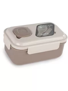   Barna-drapp uzsonnás doboz, rekeszes, evőeszközökkel, 1,5l, BackUp