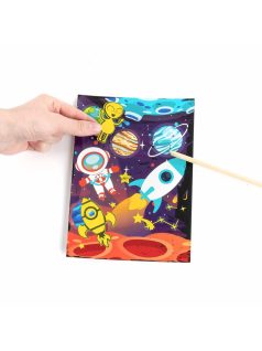   Képkarcoló és színezhető lapok matricákkal, foszforeszkálós, űrhajós, Kidea