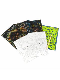   Képkarcoló és színezhető lapok matricákkal, foszforeszkálós, tündérek, Kidea