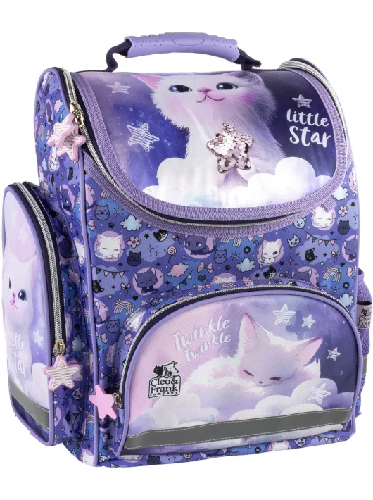 Cleo and Frank ergonómikus iskolatáska 37x27x16cm, CF47, cicás, little star