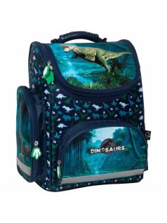   Dinoszaurusz ergonómikus iskolatáska 37x27x16cm, DN19, kék-zöld