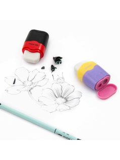 Hegyező, tartályos, 2 lyukú, radírral, többféle, Kidea