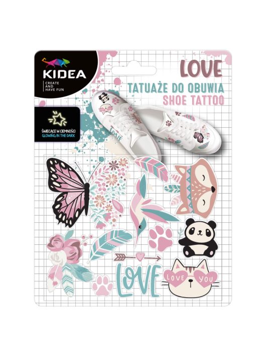 Foszforeszkálós vasalható matricák cipőhöz, love, Kidea