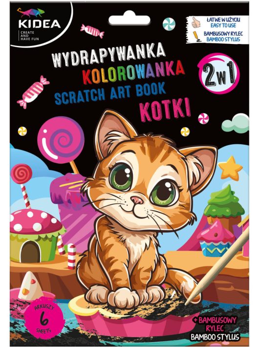 Képkarcoló füzet színezővel, cicás, Kidea