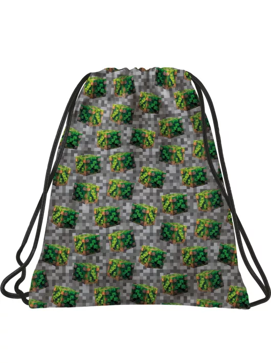 Minecraft mintás tornazsák, 41x35cm, BackUp, 2026, A78, szürke, zöld kockákkal