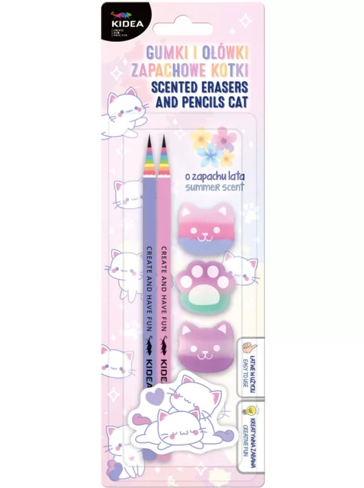 Cicás iIllatos írószer szett (2 db ceruza és 3 db radír), Kidea