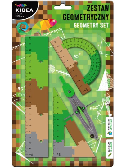 Geometria készlet, körző és vonalzó szett, 4 db-os, terep színű, Kidea