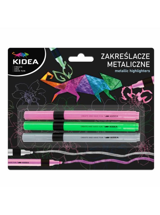 Szövegkiemelő, 3 db/csomag, metál, Kidea
