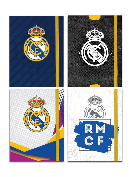 Real Madrid napló gumis pánttal, 13x10 cm, 4 féle minta