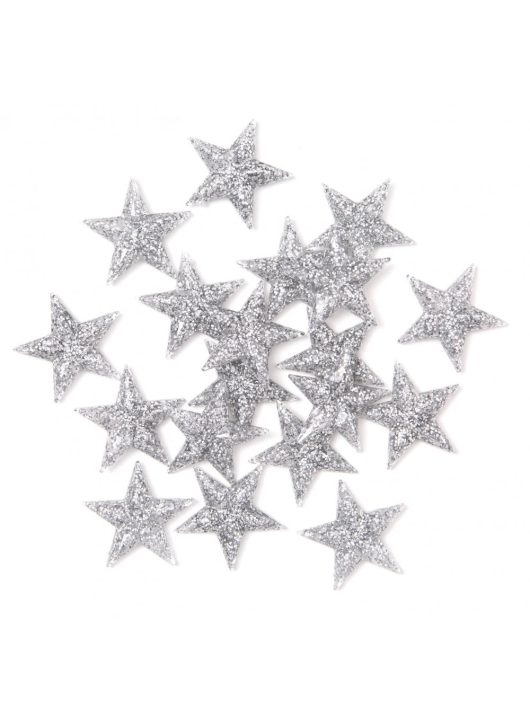 Öntapadós ezüstösen csillogó csillagok, 3,1 cm-es, 20 db/csomag