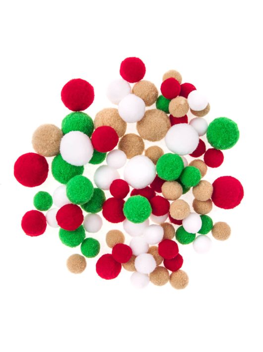 Pom-pom, karácsonyi színek, 1,5-2,4 cm-es, 80 db/csomag