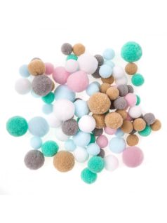 Pom-pom, téli pasztell színek, 1,5-2,4 cm-es, 90 db/csomag
