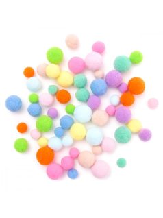 Pom-pom, vidám színek, 1,5-2-2,4cm-es, 60 db/csomag