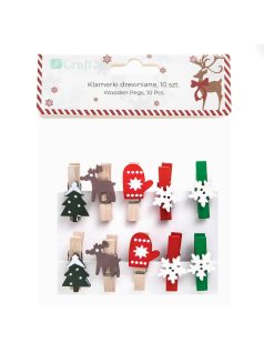 Fa csipeszek, karácsonyi formákkal, 10 db/csomag